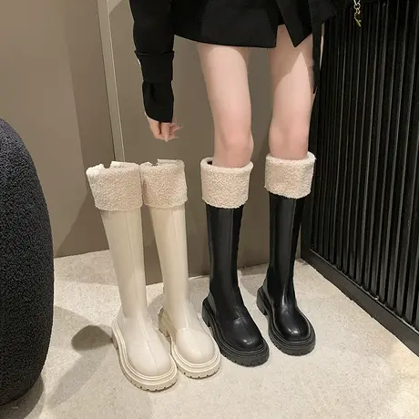 靴子女2023新款秋冬粗跟高跟长筒靴韩系加厚配裙子显瘦爆款骑士靴图片