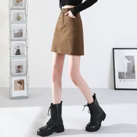 咖啡色短裙女夏季薄款2023新款半身裙女夏包臀裙a字裙子休闲半裙图片