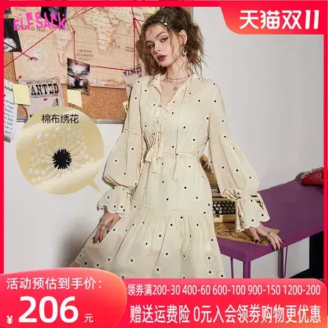 【商场同款】妖精的口袋绣花长袖连衣裙女2023春夏新款绝美温柔风图片