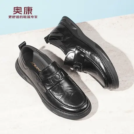 奥康 男鞋春秋季舒适软底一脚蹬圆头商务休闲男士真皮皮鞋透气L图片