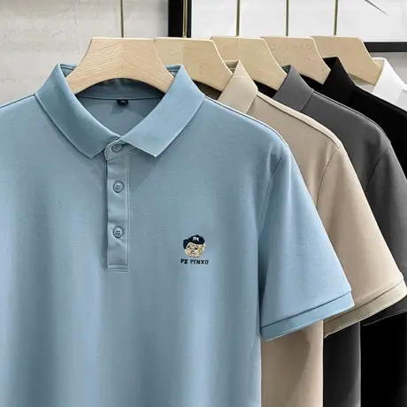 小熊刺绣翻领polo衫男士短袖2023新款潮流t恤男潮牌ins夏季薄款图片