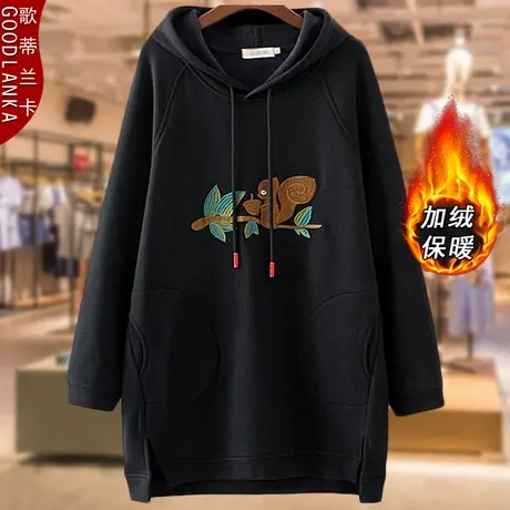 加肥加大码女装40-50岁中年妈妈秋冬洋气时尚中长款加绒卫衣200斤商品大图