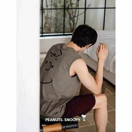 贝妍史努比睡衣男夏季凉感莫代尔棉无袖家居服青少年大码背心套装图片