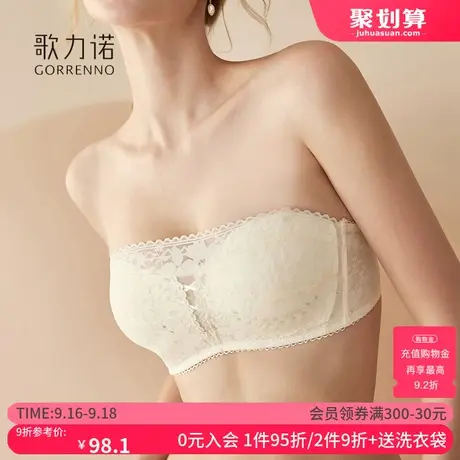 无肩带内衣女套装抹胸防走光胸罩薄款裹胸小胸聚拢蕾丝无钢圈文胸图片