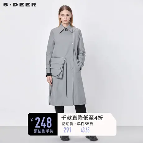 sdeer圣迪奥春装个性翻领工装口袋系带长款风衣S21381825图片