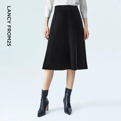 LANCY/朗姿2023秋季新款法式A型丝绒半裙高级感气质黑色半身裙图片