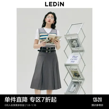 乐町学院风百褶短裙春夏基础款中长裙西装半身裙灰色短裙图片