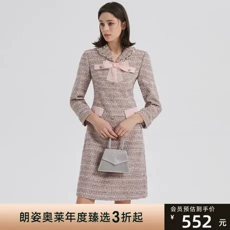 朗姿旗下奥莱秋季新款连衣裙温柔风蝴蝶结点缀女式连衣裙图片