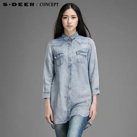 sdeer圣迪奥专柜正品女2015新品复古磨白长款前短后长衬衫5180582图片