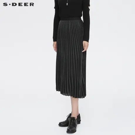 sdeer圣迪奥女装春秋装优雅通勤松紧线条百褶裙半身裙S21381116图片