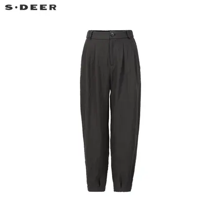 sdeer圣迪奥22新款松紧拼接插袋九分裤黑色通勤裤子女夏S222Z0813商品大图