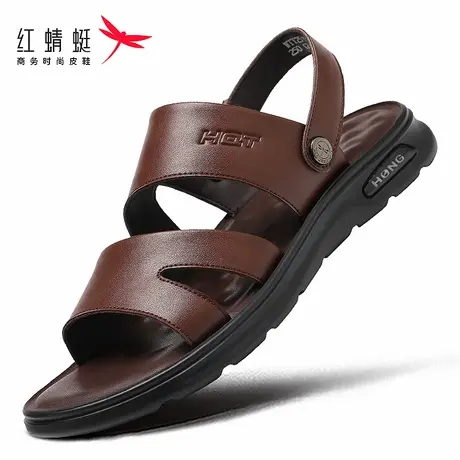 红蜻蜓男士凉鞋男款软底夏季沙滩凉拖鞋真皮防臭防滑夏天牛皮爸爸图片