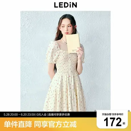 乐町甜美方领碎花裙年夏季新款女装收腰显瘦短裙法式打揽连衣裙图片