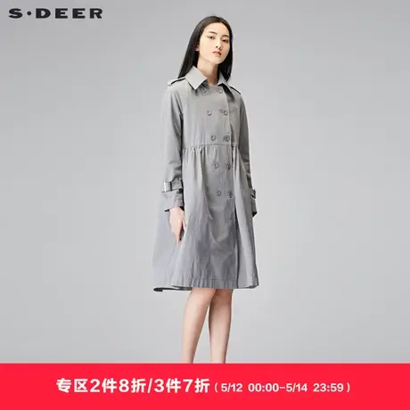 sdeer圣迪奥2018春装新款翻领双排扣长款A字风衣外套女S18181808图片