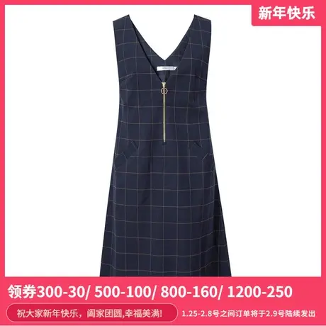 伊芙丽连衣裙2021春款新款V领格子无袖休闲中长款裙子1AA591071图片