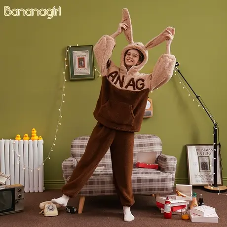 Bananagirl睡衣女秋冬网红款可爱珊瑚绒加厚保暖家居服套头毛绒绒图片