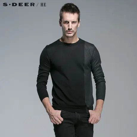 sdeerhe圣迪奥男装2017秋装时尚拼接毛衫休闲居家针织衫H14173512图片
