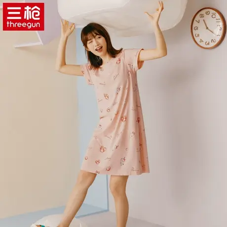 三枪春夏学生纯棉少女圆领薄款睡裙短袖休闲睡衣可外穿透气家居服图片