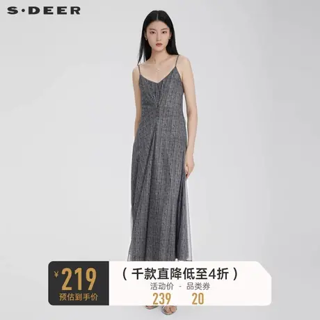 sdeer圣迪奥女装复古休闲肌理网纱吊带连衣裙S232Z12B2图片