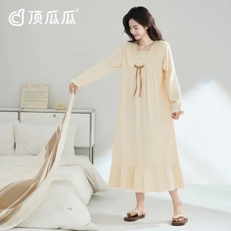纯棉睡裙女长款2025新款夏季大码长袖全棉蝴蝶结睡衣可外穿家居服图片