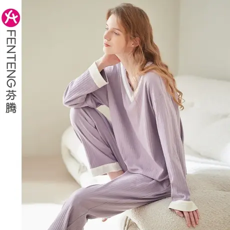 芬腾睡衣女款纯棉春秋季大码长袖套头韩版少女休闲全棉家居服套装图片