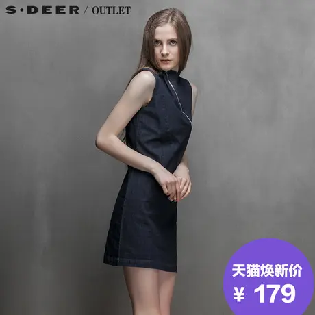 s.deer【新品】圣迪奥女斜向拉链曲线牛仔无袖连衣裙S15181284图片