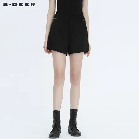 sdeer圣迪奥冬装个性拼接基本款黑色休闲毛呢短裤女S20460902商品大图