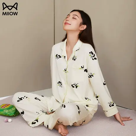 猫人睡衣女款2023新款春秋季长袖甜美可爱熊猫婴童A类家居服套装商品大图