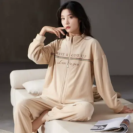 猫人秋冬睡衣女加绒加厚法兰绒2023新款大码女士家居服套装珊瑚绒图片