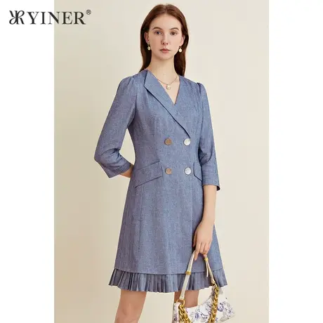 YINER音儿女装春季新款气质V领中长款连衣裙图片