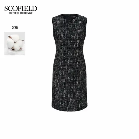 【含羊毛】Scofield女装小香风粗花呢无袖连衣裙双排扣2025秋新品图片