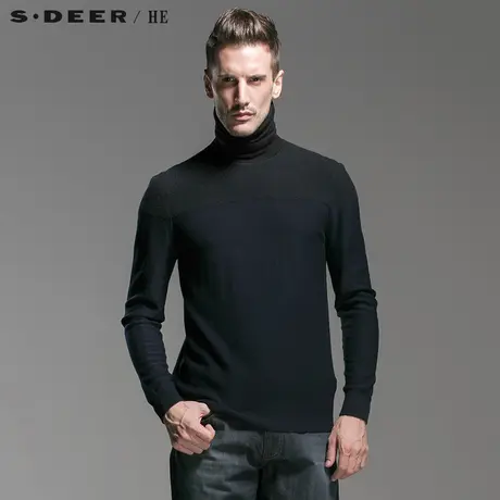 sdeerhe圣迪奥休闲拼接纯羊毛高领针织衫H14373532图片