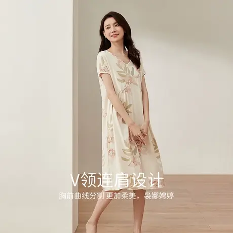 顶瓜瓜睡裙夏季女款纯棉宽松短袖家居服夏天薄款清新清新印花睡衣商品大图