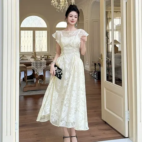 仙气淑女温柔风印花约会连衣裙高腰显瘦超好看名媛穿搭气质长裙女图片