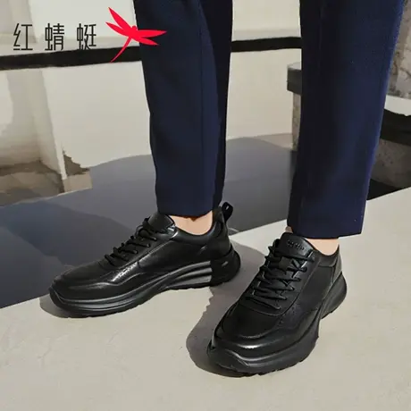 红蜻蜓男鞋2026春季新款真皮休闲皮鞋男士软底舒适百搭系带爸爸鞋商品大图