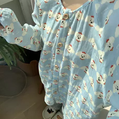 秋季新款全棉双层纱可爱卡通印花睡衣套装宽松舒适甜美家居服图片