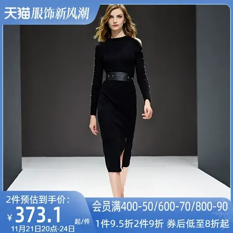 黑色针织连衣裙欧洲站女2022春装新款女装修身显瘦打底裙秋冬裙子图片