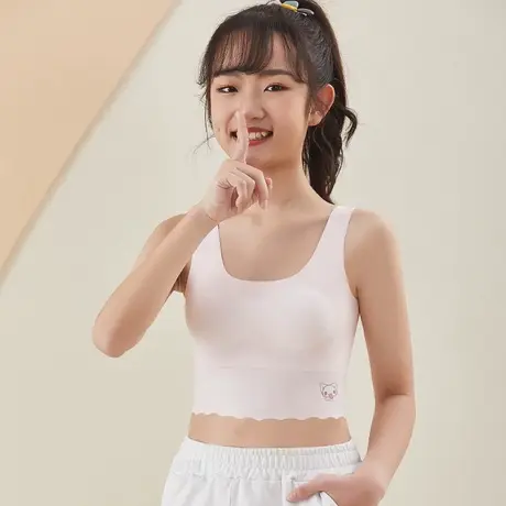 无痕防走光女童内衣发育期学生少女初中高中带胸垫吊带背心式抹胸图片