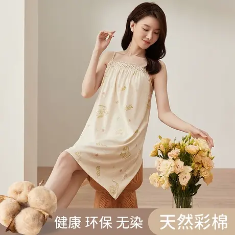 顶瓜瓜吊带睡裙女夏季纯棉中裙宽松家居服薄款甜美睡衣女商品大图