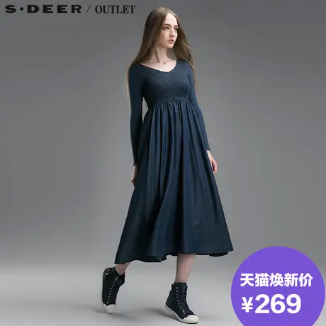 s.deer【上新】圣迪奥专柜正品V领复古高腰牛仔连衣裙S15181285图片