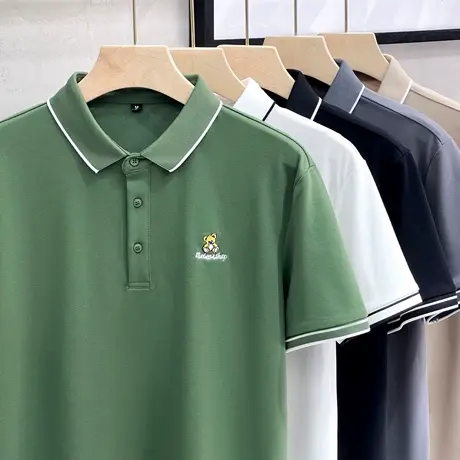 小熊冰丝polo衫男短袖高端潮牌ins商务男装上衣服男士t恤夏季薄款图片
