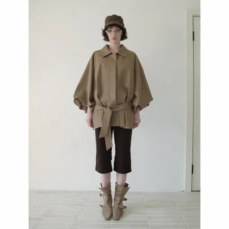 爵莱菲大码胖mm风衣外套女秋季新款灯笼袖收腰休闲上衣商品大图