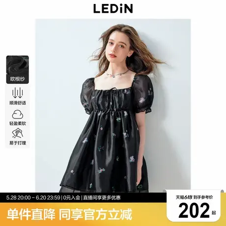 乐町高腰泡泡袖公主裙年夏季新款甜美梦幻黑色碎花撑感蓬蓬裙图片