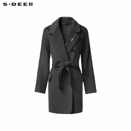 sdeer圣迪奥冬季女装西装领双排扣收腰双面呢中长款大衣S24482609图片
