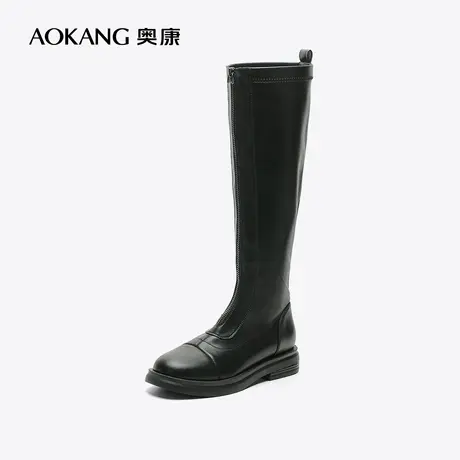 【门店发货】奥康女鞋 冬季新款英伦风骑士靴长筒靴不过膝时装靴商品大图