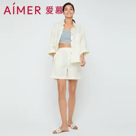 【爱慕甄选】外穿女舒爽亚麻简约中腰夏季短裤家居AM827401图片