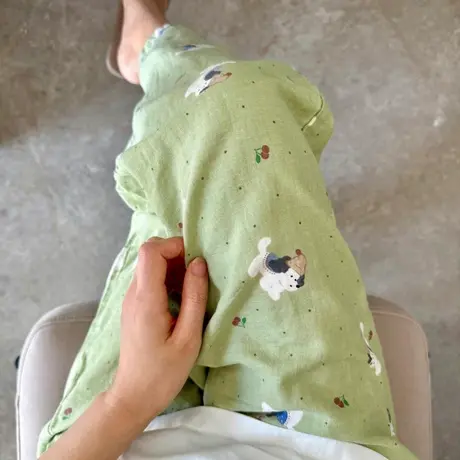 全棉双层纱布睡裤奶酪小狗可爱家居裤宽松慵懒休闲长裤～巨柔软图片