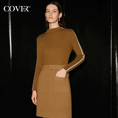 COVER冬季假两件H型腰带连衣裙图片