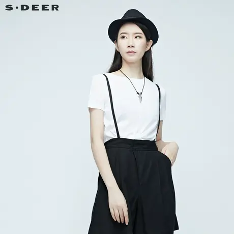 sdeer圣迪奥夏季女不规则圆领纯色黑白基础T恤S20280114商品大图