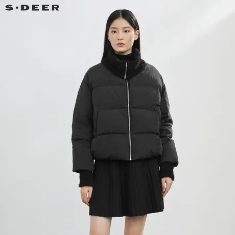 【直播间专属】sdeer圣迪奥个性高领拼接插袋短款羽绒服S21462471图片